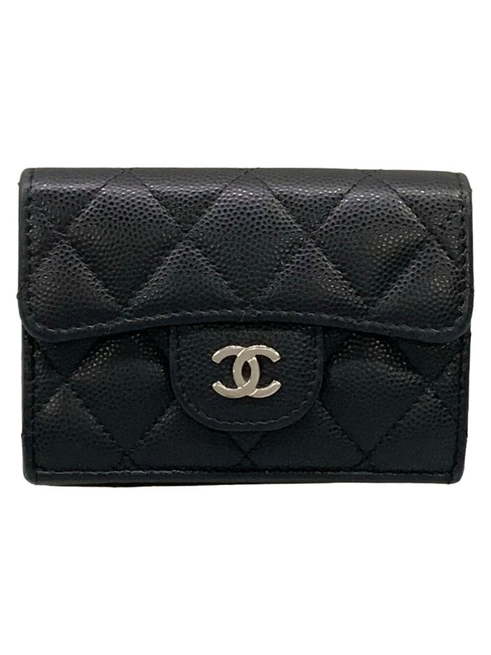 Chanel Trifold Wallet Classic Small Flap Quilted Black Silver